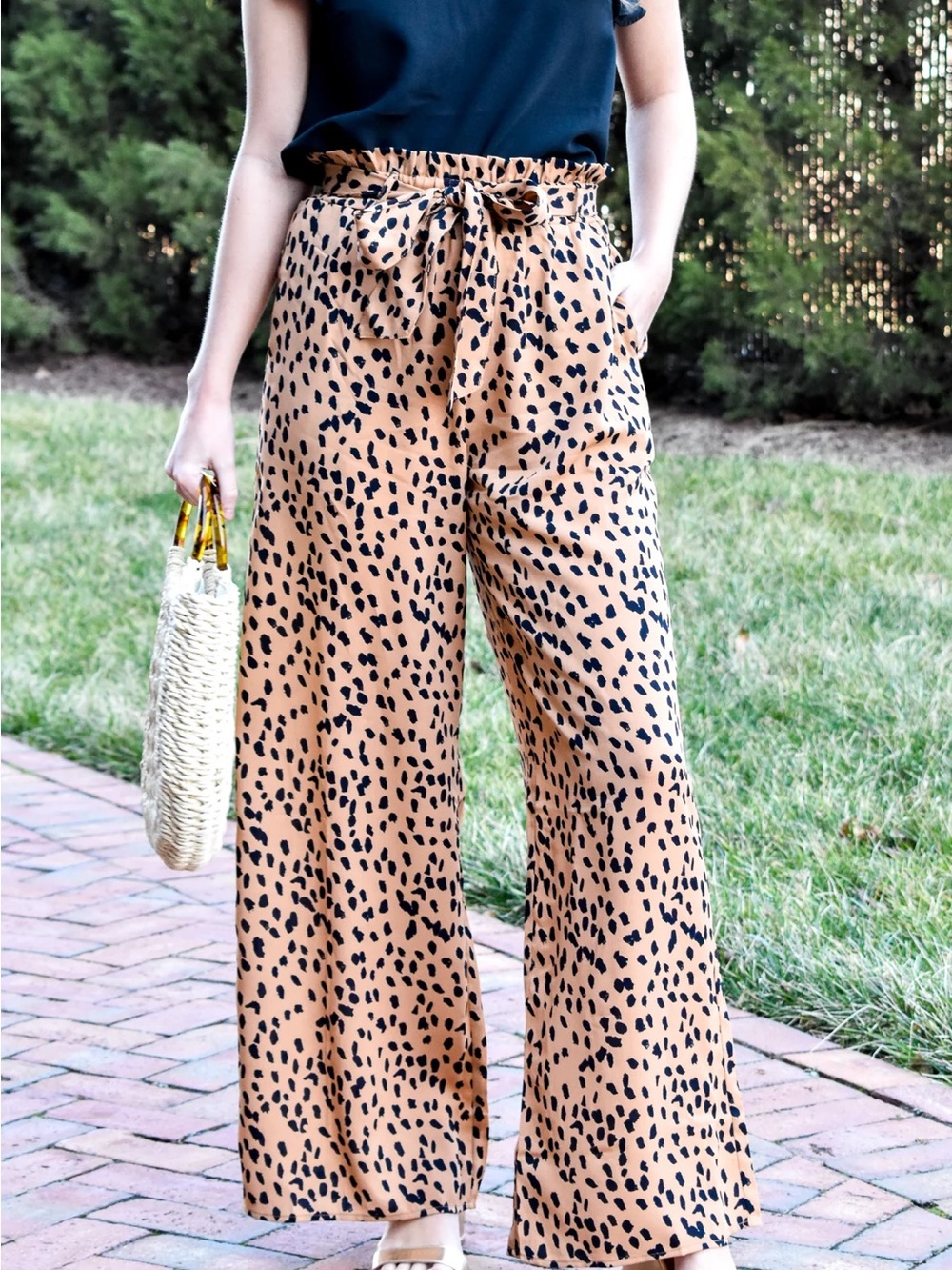 Abercrombie & Fitch Tan Polka Dot Wide-Leg Pants